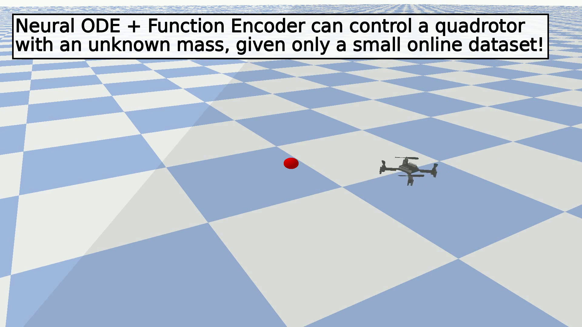 A quadrotor flying to a target waypoint.